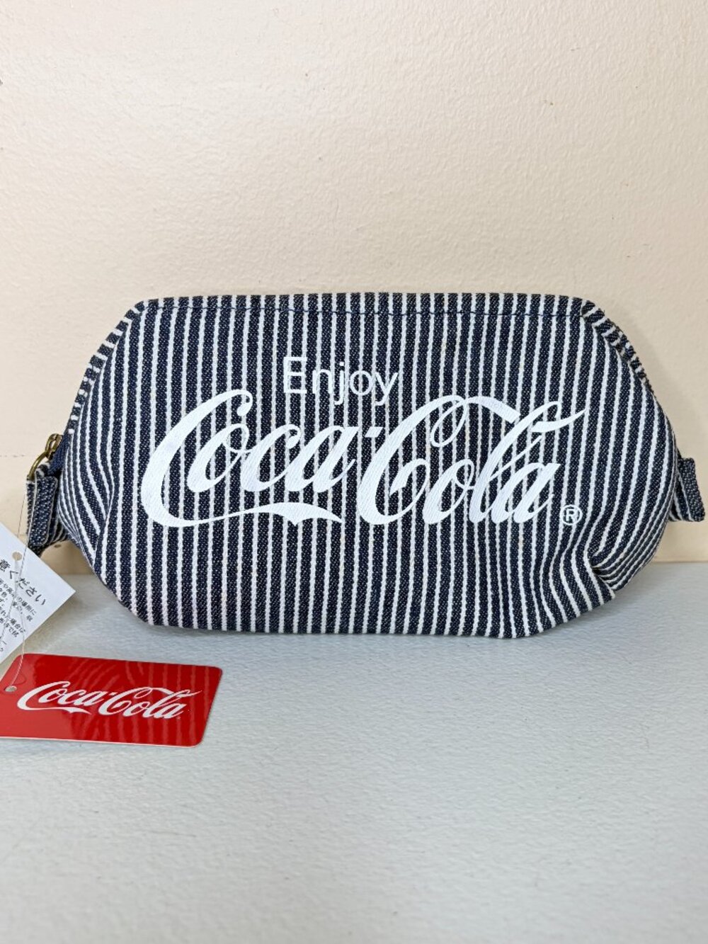 New Coca Cola Stripe Zipper Pouch Bag